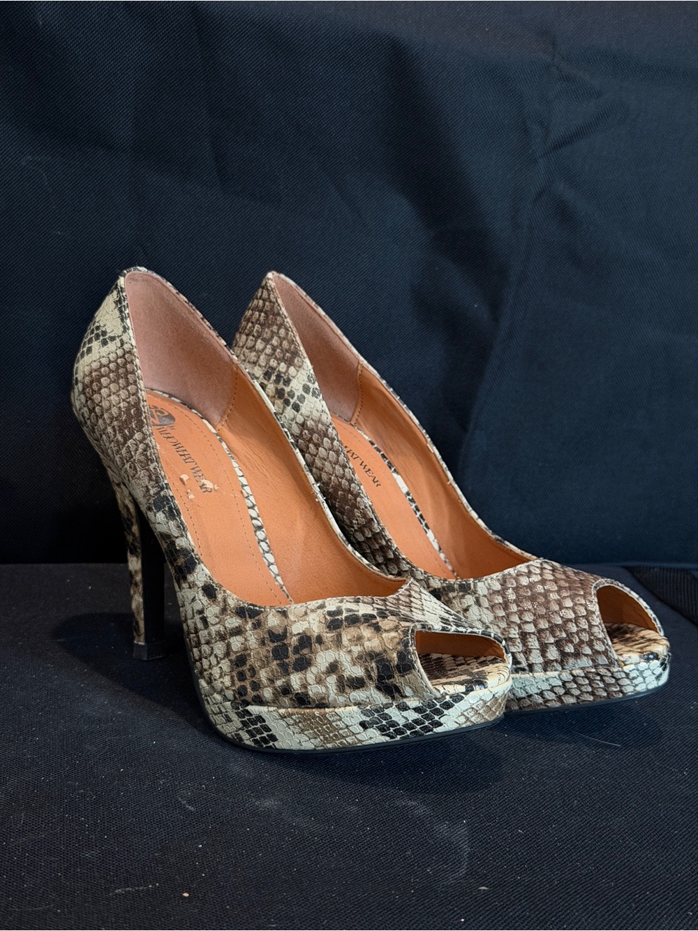 Who What Wear Snake-Print Peep Toe High Heels - Brown/Tan